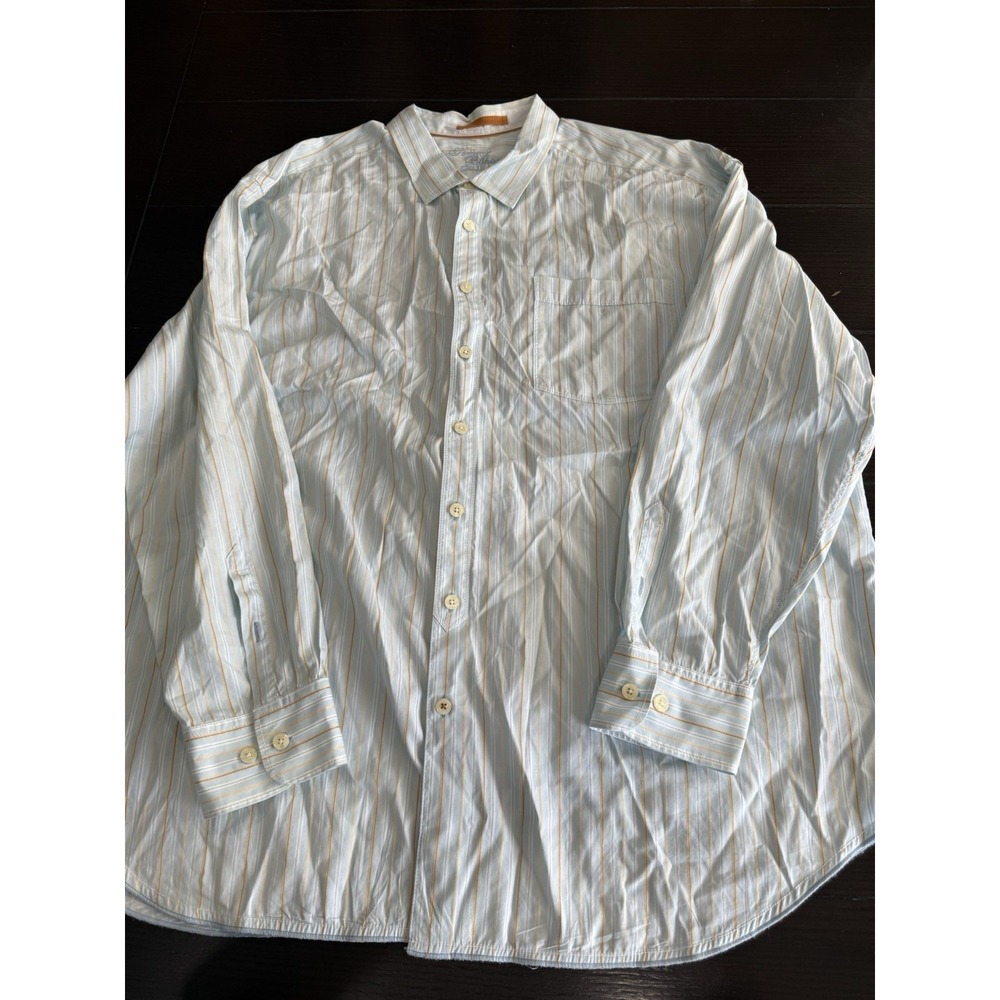 Tommy Bahama Men's Long Sleeve Shirt Blue White Orange Striped Shirt Sz 2XB